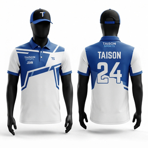 เสื้อโปโลผ้าโพลีเอสเตอร์คุณภาพพรีเมียม 240 GSM ระบายอากาศได้ดี ป้องกันรังสียูวี ป้องกันแบคทีเรีย ไซส์ใหญ่ สีขาว ดีไซน์ลายสีน้ำเงิน - Product Image 1