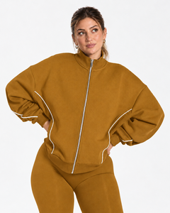 <b>Women's</b> Contrastline Full Zip Tracksuit Two Piece Casual Outfit Relaxed <b>Jacket</b> And Wide Leg Pants Matching Apparel Set Style - Product Image 3