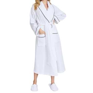 Albornoz de algodón orgánico y bambú para mujer, suave, absorbente, transpirable, ecológico, elegante, con cuello en V y cierre con cordón. - Product Image 2