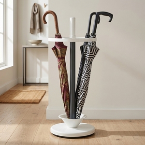 Modern Metal Handicraft Indoor Umbrella Stand Two-Sided Capacity Powder Coated Finish Movable Design <b>for</b> Home Entryway <b>Storage</b> - Product Image 1