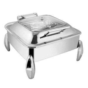 Plat à réchaud carré en acier inoxydable avec couvercle massif, découpe laser et pieds diamantés, capacité : 6 litres - Product Image 4