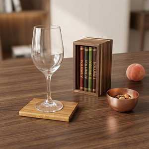 Wooden Book Coaster Set: Vintage Bookshelf Drink <b>Mats</b> Dark Academia Decor Book Lover Gift - Product Image 5