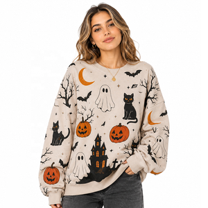Sweat-shirt graphique en coton doux pour femme, style décontracté ample, idéal pour l'automne, motif « Trick or Treat » - Product Image 2