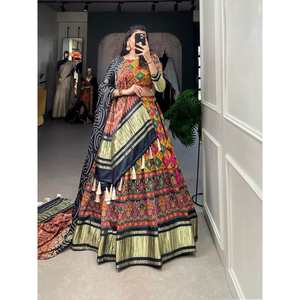 BLUSA LEHENGA DE TRABAJO ESTAMPADO DE SEDA TUSSAR ATRACTIVA CON DUPATTA MULTI - Product Image 1