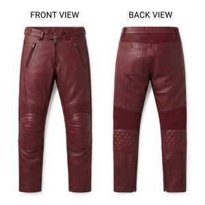 <b>Mens</b> Genuine <b>Leather</b> Straight High Waist Motorcycle <b>Pants</b> 850 Gsm Tan Brown Dark Accordion Flex Knee Panels Custom Debossed logo - Product Image 2