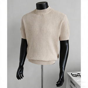T-shirt d'été tricoté de haute qualité à manches courtes avec col Henley, coupe ajustée et effet sculptant, style <span class=keywords><strong>Old</strong></span> Money - Product Image 5