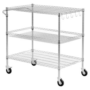 Carrello di Servizio Commerciale a 3 Ripiani in Acciaio Resistente, Scaffale Portaoggetti Regolabile con Ruote - Product Image 1