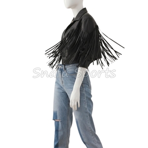 เสื้อแจ็คเก็ตหนังแท้ดีไซน์ล่าสุดสำหรับผู้หญิง สไตล์ลำลอง แต่งชายครุย แฟชั่นคลาสสิก ดีไซน์หรูหรา ขายส่ง - Product Image 5