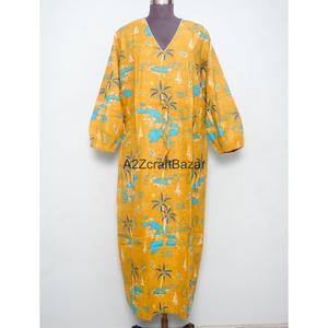 Vestido maxi elegante informal al por mayor para mujer, estilo sencillo, 100% algodón puro, estampado floral, vestido natural para mujer - Product Image 1