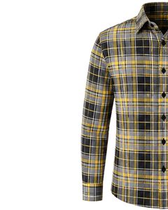 Camisa de Franela a Cuadros Amarilla y Negra Personalizada para Hombre, Corte Ajustado, con Botones, Manga Larga, de Algodón, Estilo Casual - Product Image 4