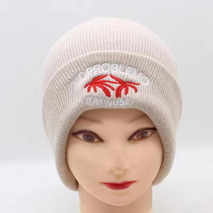 Hot Selling Custom Solid <b>Knitted</b> <b>Beanie</b> 100% Acrylic <b>Beanie</b> Custom Embroidery Logo Folded Cuffed <b>Knitted</b> <b>Beanie</b> 56-58CM - Product Image 4