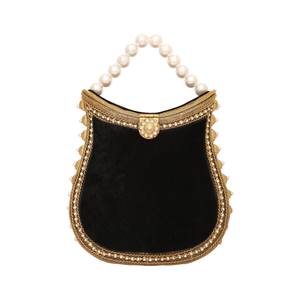 Pochette de soirée structurée en velours noir indien fait main avec poignée perlée et bordure dorée pour la vente en gros et l'approvisionnement OEM - Product Image 1