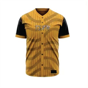 Men's Sublimated Baseball Jersey Yellow Black Striped V-Neck Short Sleeve Moisture Wicking Polyester Team Logo Front - Product Image 1