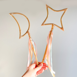 Fleur coeur lune étoile rotin fée baguettes magiques en gros naturel meilleure qualité baguette bâton enfants enfants tout-petits jouets - Product Image 6