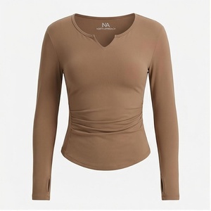 Haut de yoga à manches longues et col en V froncé pour femme North Approach, couleur unie, respirant, vêtement de sport - Product Image 1