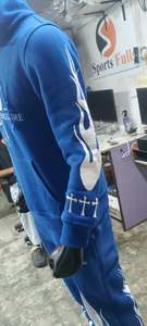 Ensemble de survêtement unisexe bleu 100 % coton, coupe droite, style streetwear, 2-en-1, sweat à capuche et pantalon long, séchage rapide, léger - Product Image 5