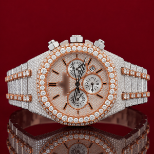 Luxury Iced Out Moissanite <b>Chronograph</b> Watch for Men | Full Pave Rose Gold Diamond Watch | Stainless Steel Hip Hop Timepiece - Product Image 1