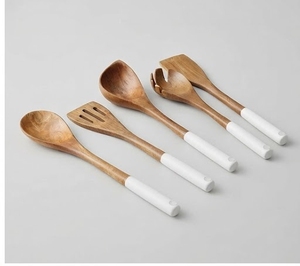 Juego de Cucharas de Madera de Mango Hechas a Mano con Mango Largo de Resina, Diseño Minimalista, Utensilios de Servir Duraderos - Product Image 3