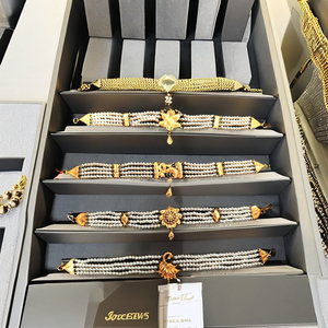 Collier ras-de-cou de luxe en or massif 22 carats avec perles artificielles multi-brins, bijou ethnique indien pour mariée, cadeau de mariage - Product Image 3