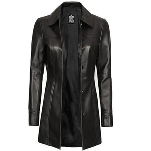 Blazer de Piel de Cordero Suave para Mujer, Abrigo Negro Ajustado de Otoño - Product Image 1