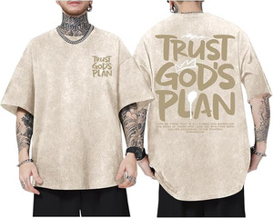 T-shirt graphique Faith oversize en coton délavé vintage, style streetwear pour homme, avec imprimé chrétien, en coton épais - Product Image 1
