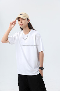 T-shirt en coton classique unisexe 240gsm à col rond et manches courtes 100% coton anti-rides haut blanc tricoté animé - Product Image 2