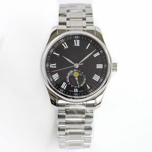 Montre mécanique automatique pour homme, bracelet en acier inoxydable de luxe Eternal Platinum, cadran noir, décontractée, voyage, affaires, phase de lune - Product Image 1