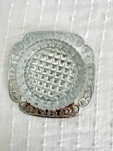 Designer Glass Butter Dish With Silver Lid And Decorative Tray For Serving Butter During Breakfast Lunch And Dinner From India - Product Image 2