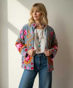 Chaqueta de Terciopelo Cálida para Mujer con Bordado Suzani, Estilo Boho Único, Inspirada en Tradiciones, con un Diseño Realmente Atractivo - Product Image 2