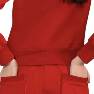 Sweat-shirt court rouge à col rond et manches longues pour femme, coupe ajustée, décontracté, avec détail taille élastique, style minimaliste, pour le quotidien et les activités sportives - Product Image 5