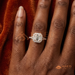 แหวนหมั้นทรง Asscher ชุบทองคำสีกุหลาบ ประดับเพชร CZ แบบ Pave Band ดีไซน์สวยงามสำหรับผู้หญิง เหมาะสำหรับงานแต่งงาน - Product Image 4
