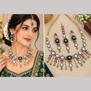 Ensemble collier et boucles d'oreilles pour femme JeweleMarket, plaqué or, avec cristaux et strass, style ethnique, pour mariage, fiançailles, anniversaire, fête, cadeau - Product Image 3