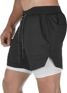 Custom Logo Men's Double <b>Layer</b> Blank Sports Athletic Workout Running Gym Shorts With Liner Breathable 2 In 1 Activewear Shorts - Product Image 2