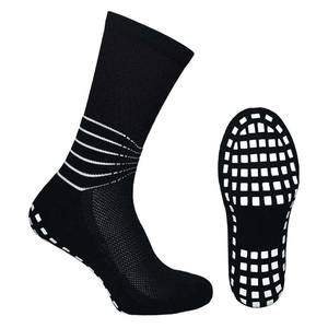 Non-Slip Athletic <b>Socks</b> Crew Length <b>Black</b> with White Stripes Anti-Slip Sole for Running Adults Summer Sport Wear Knitted - Product Image 1