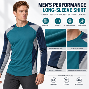 Camiseta Deportiva de Manga Larga para Hombre, con Bloques de Color, Manga Raglán, de Secado Rápido, Cuello Redondo, para Entrenamiento, con Logotipo Frontal - Product Image 6