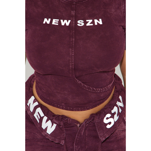 Women's Burgundy 100% Cotton Fleece 2-Piece <b>Set</b> <b>Short</b> Sleeve O-Neck <b>Top</b> with Cargo Pants Skinny Fit Winter Casual Wear - Product Image 5