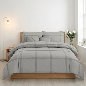 Modern Gray Grid Pattern Eco-Friendly Handmade Polyester/Cotton <b>Comforter</b> Set Duvet Cover Pillowcases for Home Hotel Bedroom - Product Image 2