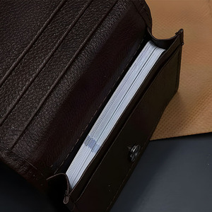 Dark <b>Brown</b> Leather <b>Wallet</b> Men High Capacity Accordion Card Slots Snap Button Closure Compact Purse Business Functional Pocket - Product Image 3