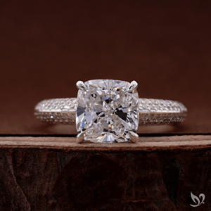 Cushion cut 3 CT lab grown <b>diamond</b> <b>ring</b> micro pave band 10K white gold statement engagement <b>ring</b> - Product Image 1
