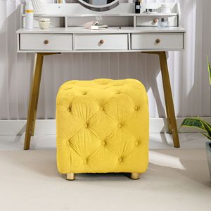 Elegante Tavolino Giallo Moderno in Velluto, Pouf Imbottito, Morbido Poggiapiedi, Comoda Sedia per Trucco e Toeletta - Product Image 4