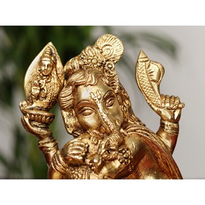 รูปปั้นพระพิฆเนศทองเหลืองขนาด6นิ้วทำด้วยมือผลิตในอินเดีย - Product Image 4