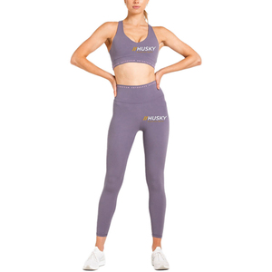 Ensemble de sport côtelé HUSKY pour femme : Soutien-gorge de sport et leggings bleus sans coutures, respirants, dos nageur, col rond, maintien élevé, extensibilité quadridirectionnelle - Product Image 1