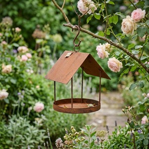 Mangeoire suspendue pour oiseaux avec toit, décoration de jardin extérieur, résistante aux intempéries, fixation sur piquet, finition naturelle, décorative - Product Image 4