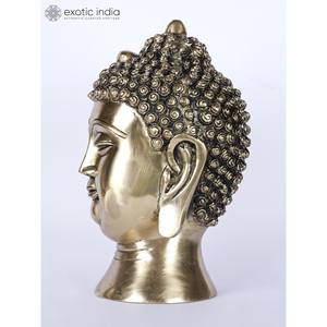Escultura budista de cabeza de Buda meditativa de latón de 9 pulgadas para decoración del hogar, Decoración de mesa y Templo hecho en La India - Product Image 4