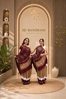 Sari en pure soie modale Bandhani avec motif Bandhani 3D, chemisier assorti, collection de vêtements traditionnels pour les fêtes