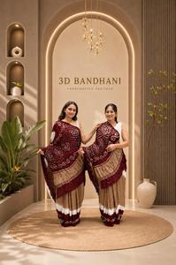 Pure Modal Silk Bandhani <b>Saree</b> With 3D Bandhani Design Matching <b>Blouse</b> Traditional Festive Wear Collection - Product Image 6