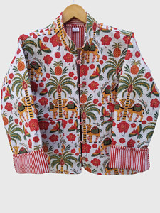 Chaqueta de algodón para mujer de talla grande, cuello mandarín, abotonadura sencilla, abrigo estampado bohemio - Product Image 1