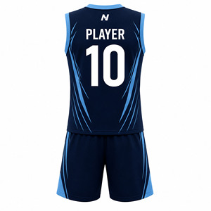ชุดยูนิฟอร์มบาสเก็ตบอล OEM ยี่ห้อ Nofyan Ind แบบพิมพ์ลาย Sublimation ระบายอากาศได้ดี สำหรับผู้ใหญ่ ทั้งชายและหญิง สีน้ำเงินขาว เสื้อและกางเกงขาสั้น ชุด 10 ชุด - Product Image 4