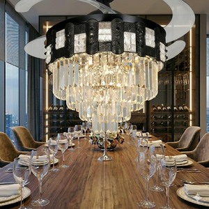 Modern <b>Crystal</b> <b>LED</b> <b>Ceiling</b> Fan with Retractable Blades Remote Control Silent Chandelier Lamp for Bedroom Home Decor Lamp - Product Image 2