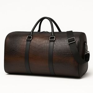 Crocodile Leather Weekender Duffle <b>Bag</b> Adjustable Strap Zipper Closure Large Capacity Unisex Travel 36–55L - Product Image 1